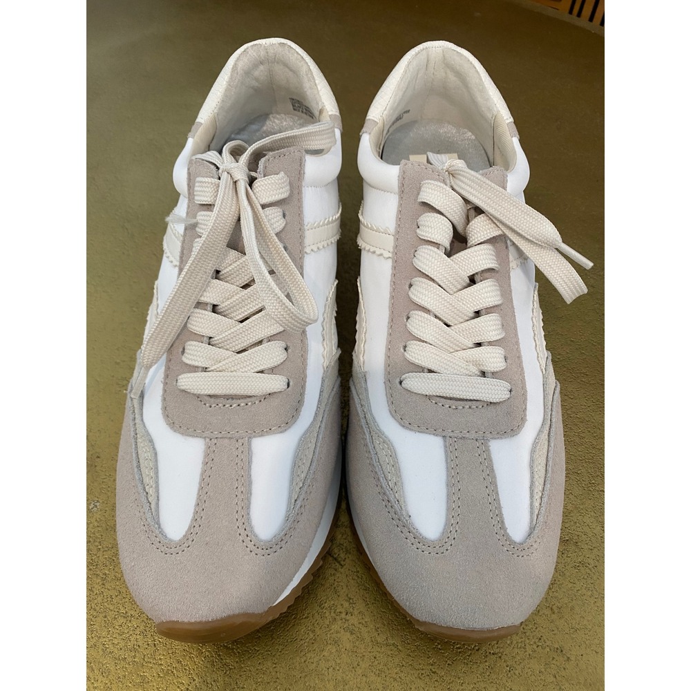 Dolce Vita White Grey Suede Scalloped Trim Low Top Sneakers Gum Sole Womens 8.5